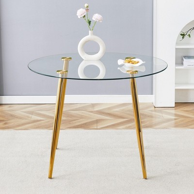 Syemin Round Side Table Coffee Table with Tempered Glass Top and Metal Legs for Modern Living Room, Clear, 42"*42"*30"