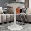 Gulches 27.6" Mid-Century Modern Coffee Table - Round Dark Gray Veined Faux Marble Top & White Pedestal, 2-4 People, Easy Clean - 4 of 4
