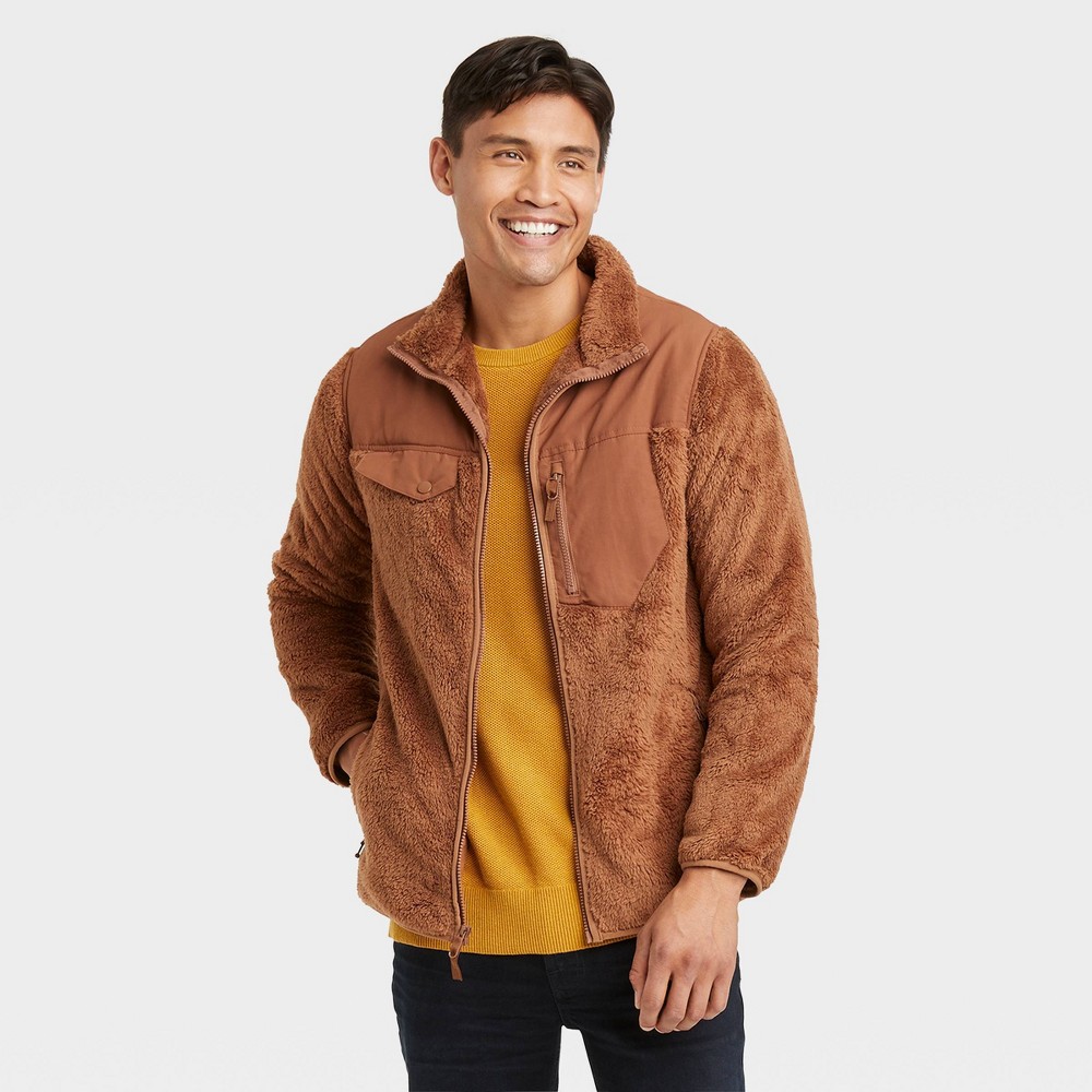 XXL Men's Faux Fur Sherpa Jacket - Goodfellow & Co Brown 