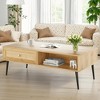 MAYEERTY 47-Inch Natural Modern Coffee Table - Wooden 2-Tier Rectangular Center Table with PVC Rattan Door Drawer - 3 of 4