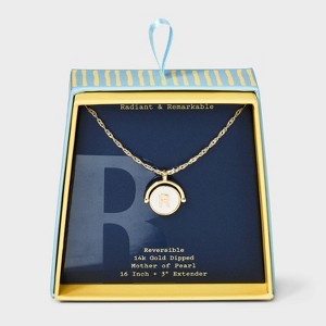 14K Gold Dipped Crystal and Mother of Pearl Circle Spinner Initial Necklace - A New Day™ - 1 of 4