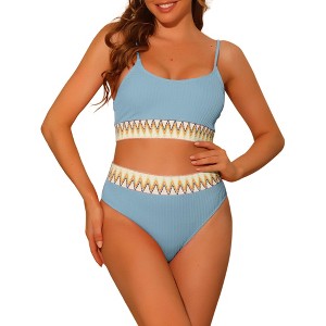 Elerevyo Women's High Waisted Ribbed Adjustable Spaghetti Straps Push Up Swimsuit Bathing Suits 2 Pcs - 1 of 4