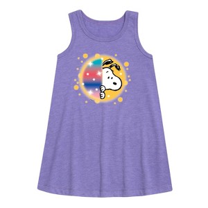 Girls' - Peanuts - Snoopy Airbrush Peek Graphic Sleeveless Aline Dress - 1 of 4