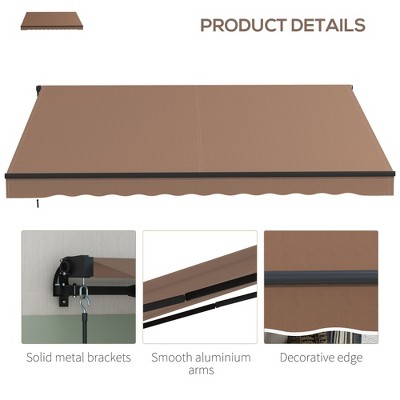 Coffee Brown 12' x 10' Retractable Awning with Manual Crank Handle