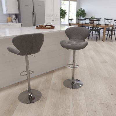 Contemporary Charcoal Swivel Barstool with Adjustable Wood & Metal Base