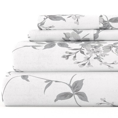 Botanical Cotton Flannel Sheets,  4PC Super Soft Bed Sheets, Easy Care, Floral Design - Becky Cameron
