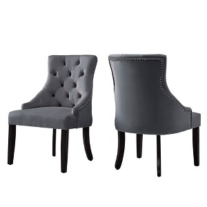 Lawler Velvet Button Tufted Dining Chair Set of 2 Dark Gray - Inspire Q