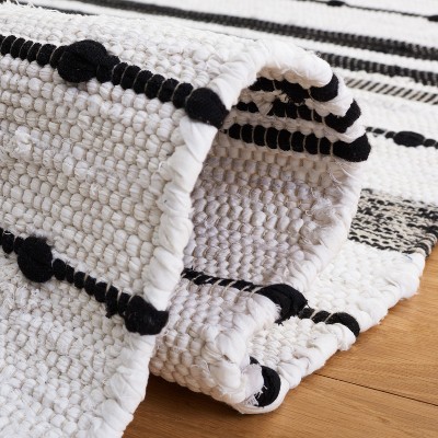 Boho Chic Black and Ivory Striped Kilim 5' x 8' Wool Area Rug
