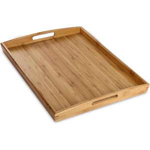 Attop Bamboo Serving Tray with Handles, Dinner Food Tray for Bed Breakfast Eating and Serving, for Coffee Table Ottoman TV - 1 of 4