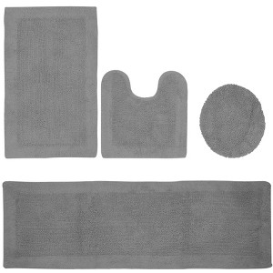 Edge Bath Rug 100% Premium Cotton Ultra-Soft Water Absorbent Tufted Solid Reversible 4 Piece Bathroom Rug Set for Machine Washable Bathmat - 1 of 2