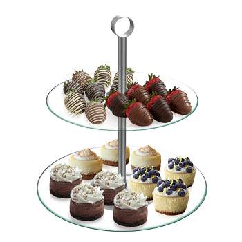 Dessert Tower - 2-Tier Round Glass Display Stand - Great for Cookies, Cupcakes, Pastries, Hors d'oeuvres, and Appetizers by Chef Buddy (Silver)