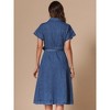 INSPIRE CHIC Women's Denim Casual Button Down Short Sleeves Belted Midi Dress - 3 of 4
