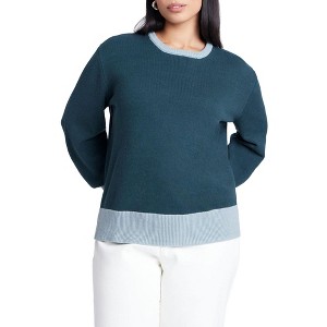 ELOQUII Women's Plus Size Contrast Rib Sweater - 1 of 4