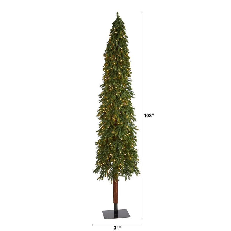 9ft Nearly Natural Pre-Lit Grand Alpine Slim Artificial Christmas Tree Clear Lights, 3 of 9