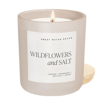 Sweet Water Decor Wildflowers & Salt 15oz Tan Matte Jar Soy Candle
