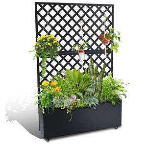 Privacy Screen Planter Box with Trellis & Wheels, Metal Raised Garden Bed with Drainage for Climbing Plants & Outdoor Decor - 1 of 4