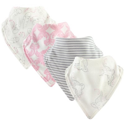 Touched by Nature Baby Girl Organic Cotton Bandana Bibs 4pk, Bird, One Size