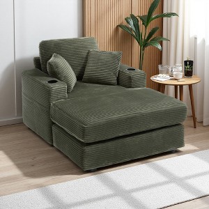 Corduroy Chaise Lounge Chair with Deep Seat and Detachable Cushions - 1 of 4