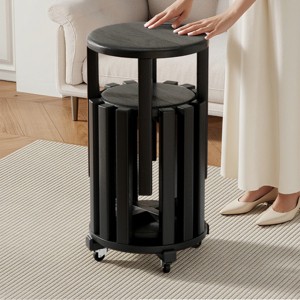 Stackable Solid Wood Stools Set of 4, 15" No Assembly Side Table, Space Saving for Small Spaces-Baofuwish - 1 of 4