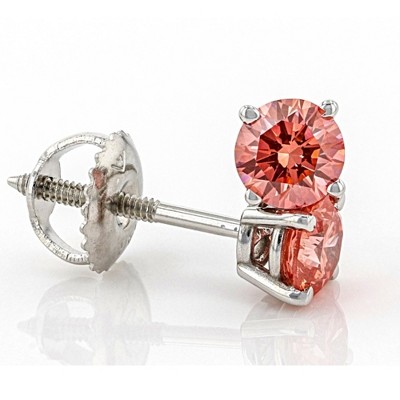 Pompeii3 3/8Ct Pink Lab Created Diamond Screw Back Studs Earrings 14K White Gold