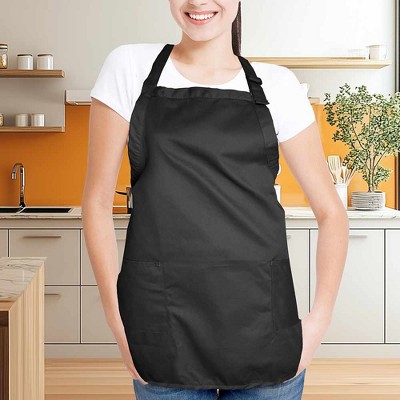 Black Poly-Cotton Adjustable Cooking Apron with Pockets