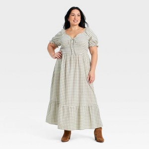 slim fit dress slacks Green Gingham Cindy Mini Dress
