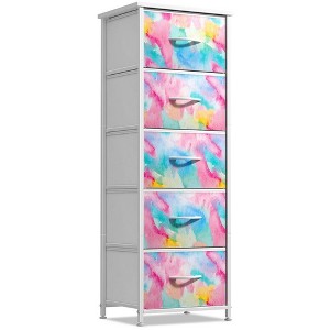 Sorbus Narrow 5 Drawers Nightstand with Steel Frame, Wood Top, Easy Pull Fabric Bins for Home, Bedroom, Office & Dorm - 1 of 4