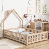 Nicbex Twin/Full House-Shaped Headboard Floor Bed with Fence and Door,Sturdy Wood Twin Montessori Floor Bed with Safety Guardrails for Toddlers - 2 of 4