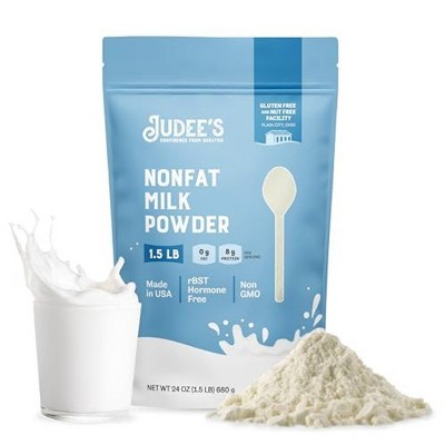 Judees Non-Fat Milk Powder 1.5 lb (24 oz) - 100% Non-GMO, Keto-Friendly - rBST Hormone-Free, Gluten-Free and Nut-Free