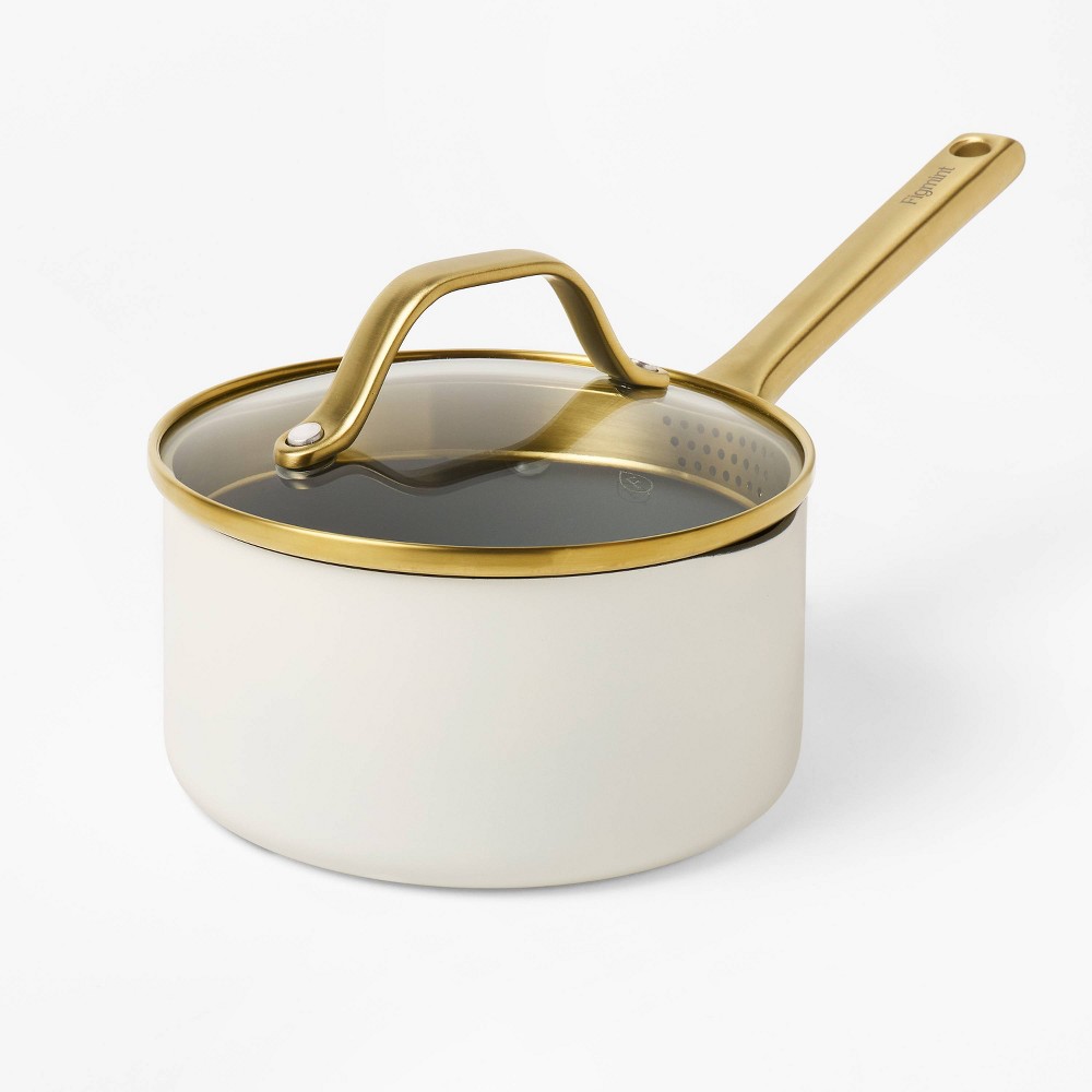 1.5qt Nonstick Ceramic Coated Aluminum Sauce Pan with Champagne Handle Cream - Figmint™