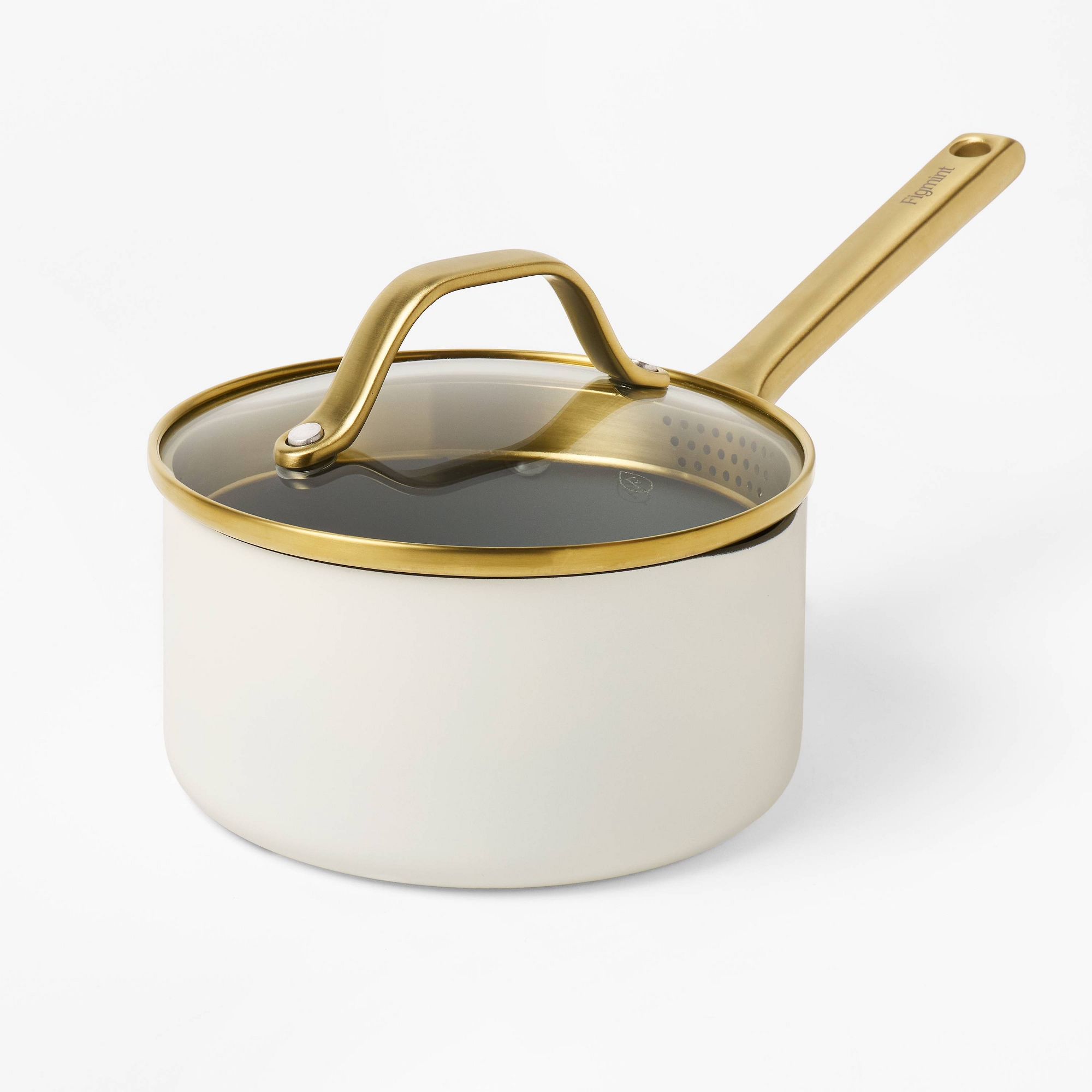 1.5qt Nonstick Ceramic Coated Aluminum Sauce Pan with Champagne Handle Cream - Figmint™