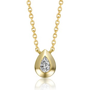Guili Sterling Silver 14K Gold Plated Raindrop Pear-Shaped Cubic Zirconia Bezel Solitaire Necklace for a Sophisticated and Elegant Look - 1 of 3