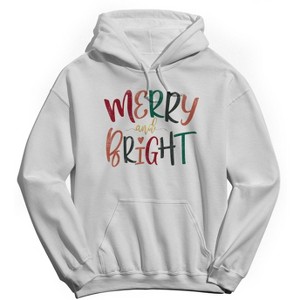 Rerun Island Men's Christmas Merry & Bright Ribbon Long Sleeve Graphic Cotton Hoodie - 1 of 1