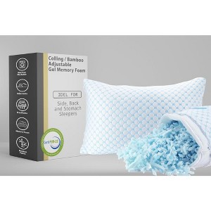 Continental Sleep, Bamboo Cover Pillows with Gel Memory Foam | Maintains Proper Sleeping Postures, Relieves Neck, 25 x 15, White - 1 of 4