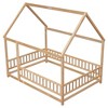 YOOCOZZ Full Size Floor Wooden Bed with House Roof Frame, Fence Guardrails-Nartural - 4 of 4