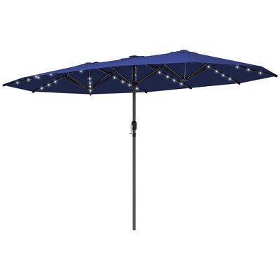 Garden Parasol, Double-Sided Sun Umbrella with LED Solar Lights, Patio Parasol for Outdoor