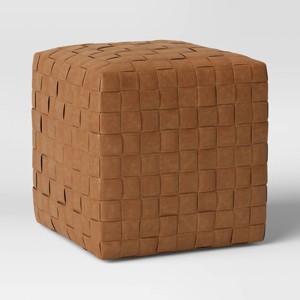 Wellford Faux Leather Woven Cube Brown - Threshold™ - 1 of 4