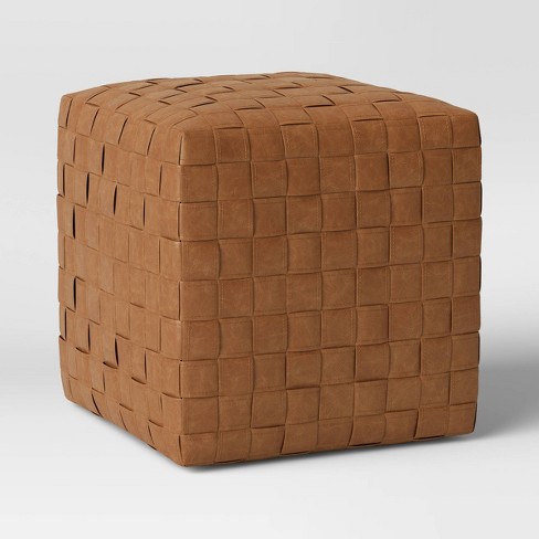 Cognac faux store leather ottoman