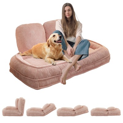 Adjustable Human Dog Bed, Convertible Lazy Sofa Bed with 5 Backrest Position, Pillow and Cushion, Cozy Dog Bed, Floor Chair Bean Bag for Living Room