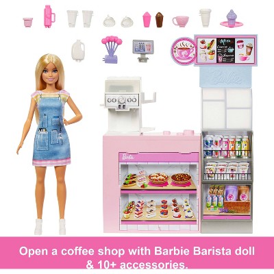 Barbie Coffee Shop Playset with Blonde Barista Doll and Accessories