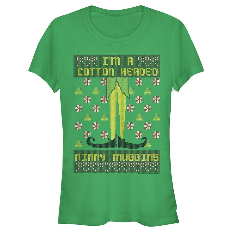 Juniors Womens Elf Pixel Cotton-Headed Ninny Muggins T-Shirt, 1 of 4