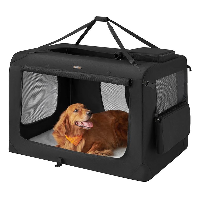 Feandrea Dog Carrier, Collapsible Pet Carrier, Portable Soft Dog Crate, Oxford Fabric, Mesh, Metal Frame, with Handle, 48 x 31 x 31 Inches, Black, 1 of 8