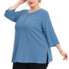 Agnes Orinda Women's Plus Size Round Neck Half Placket 3/4 Sleeve Button Down Basic Blouses - image 2 of 4