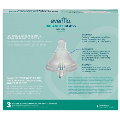 Evenflo Feeding - Brandclub - Evenflo 3pk Balance Wide-Neck Anti-Colic Baby  Bottles Glass - 6oz: BPA-Free, Level 1 Slow Flow, 3-Pack