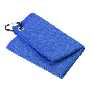 Unique Bargains Super Absorbent Waffle Pattern Tri-Fold Microfiber Golf Towels with D Clips - 1 of 4