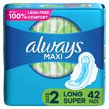 Always Maxi Pads Long Super Absorbency Unscented with Wings - Size 2 - 42ct