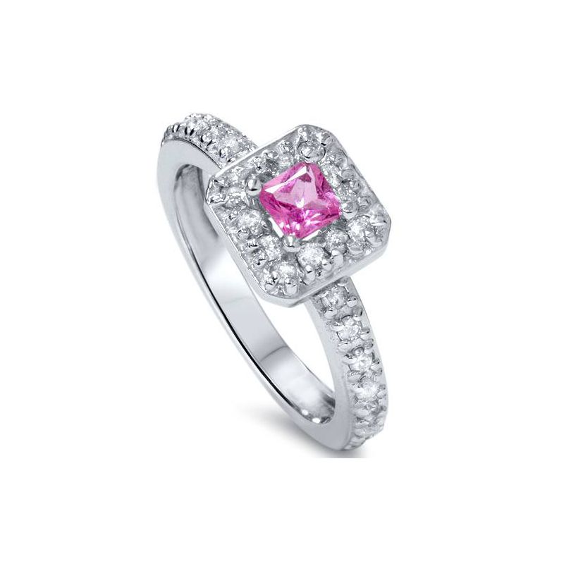 Pompeii3 1ct Princess Cut Pink Sapphire Diamond Halo Ring 14K White Gold, 1 of 5