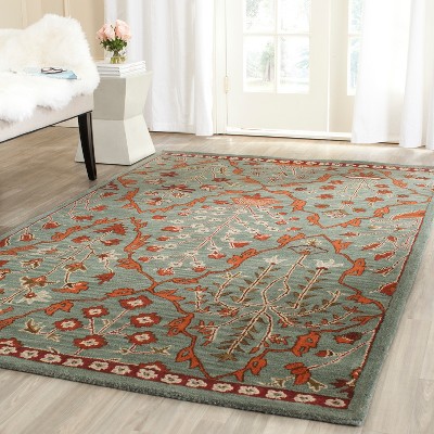 Handmade Floral Elegance Wool Area Rug, Blue, 5' x 8'