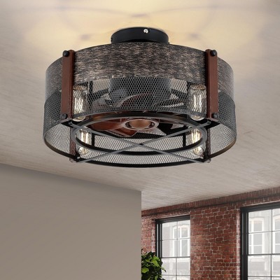 Kviflon 19 Inch Caged Ceiling Fan with Light,Reversible DC Motor,Remote Control for Bedroom Kitchen,Patio