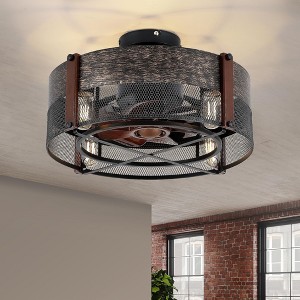 Kviflon 19 Inch Caged Ceiling Fan with Light,Reversible DC Motor,Remote Control for Bedroom Kitchen,Patio - 1 of 4